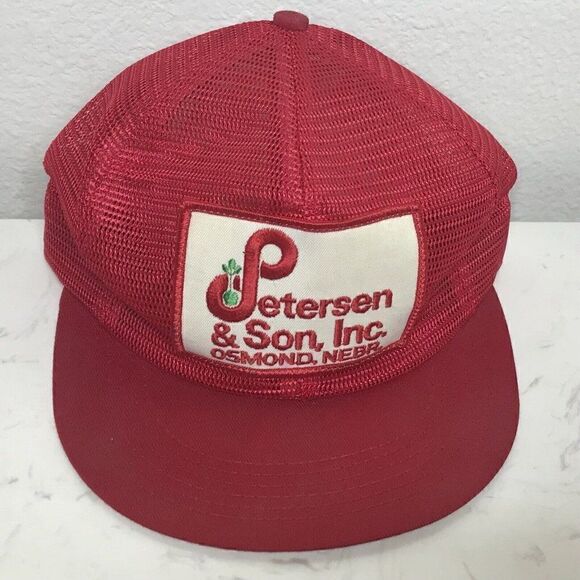 Vintage K-products Trucker Hat Peterson & Son Red Mesh Snapback Big Patch USA - Picture 1 of 10
